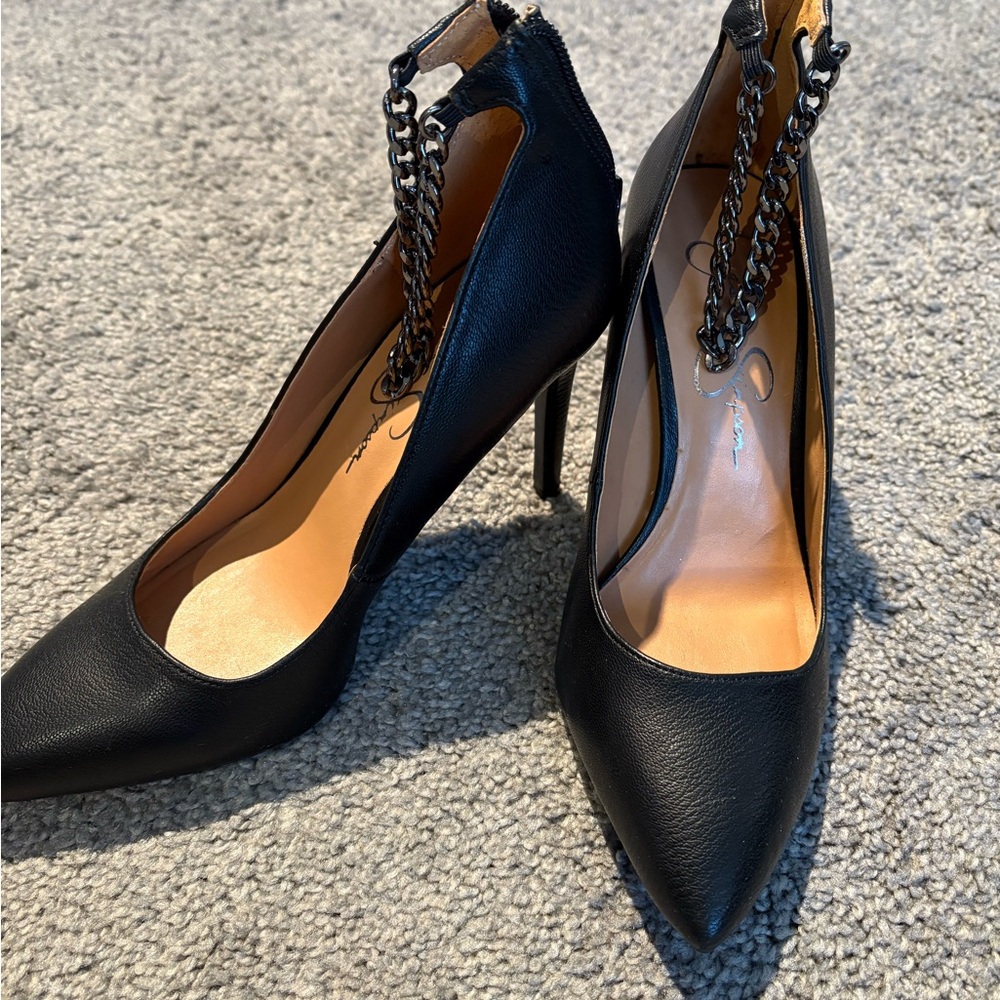 Elegant Black Chain Detail Women's Heels